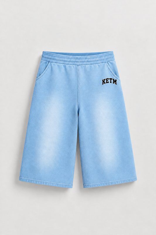 KETM Sun-Dried Ultra Baggy Shorts — Sky Blue with small logo by left pocket
